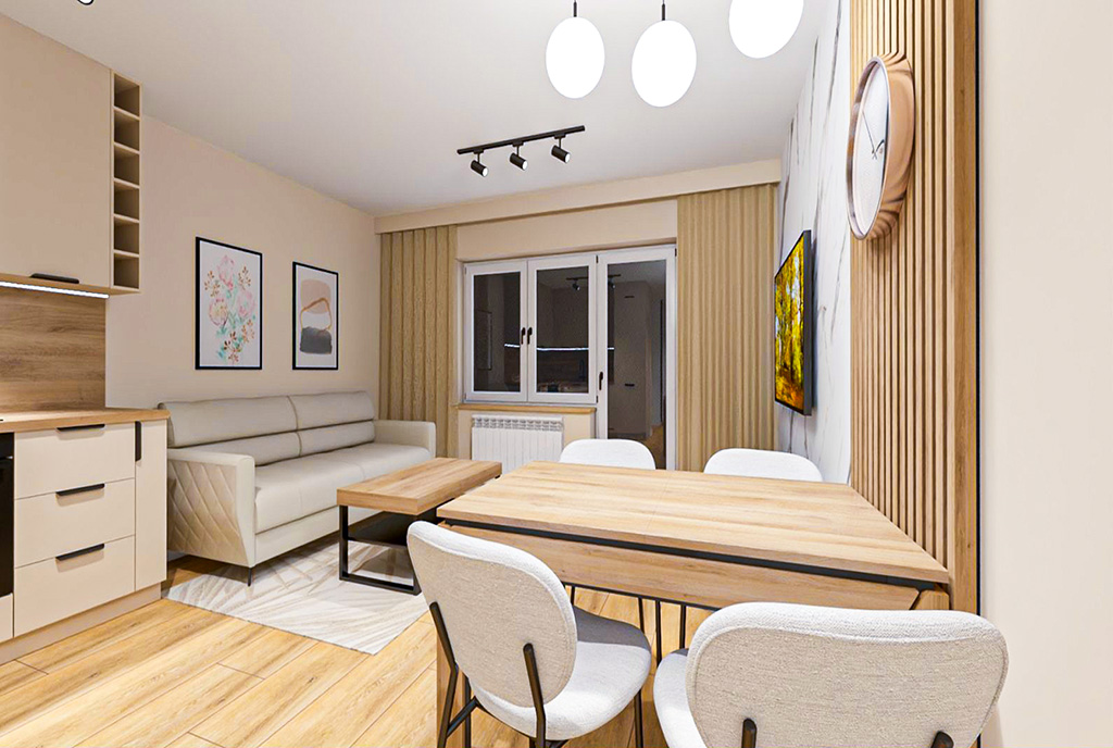 na pierwszym planie jadalnia w luksusowym apartamencie na sprzedaż Elbląg
