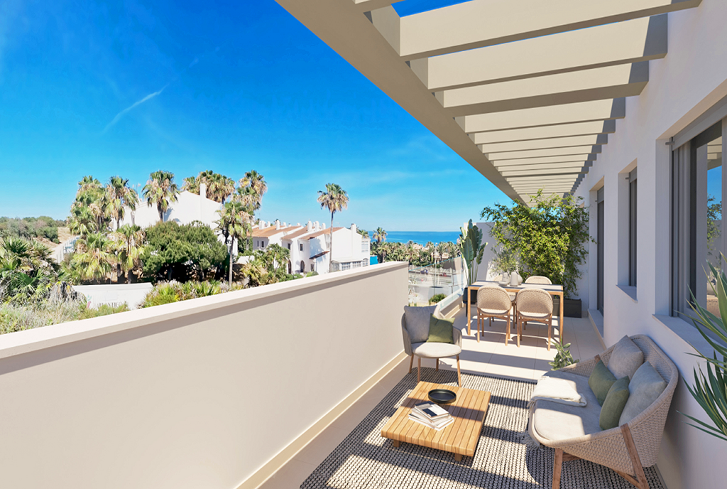 słoneczny balkon przy ekskluzywnym apartamencie na sprzedaż Hiszpania (Mijas)
