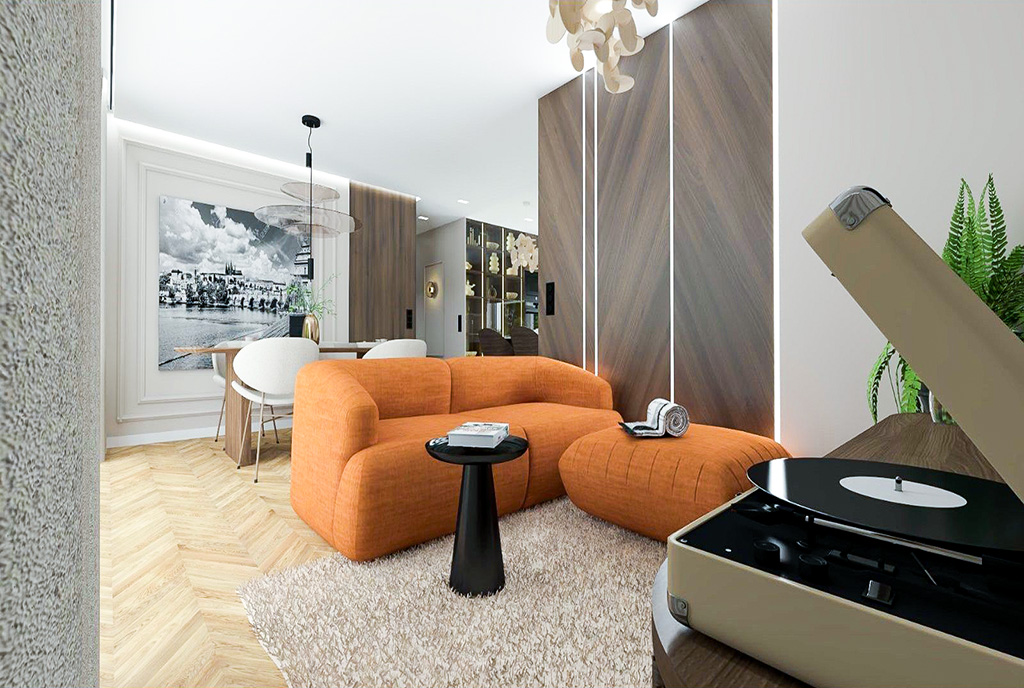 zbliżenie na pokój dzienny w luksusowym apartamencie na sprzedaż Katowice (okolice)