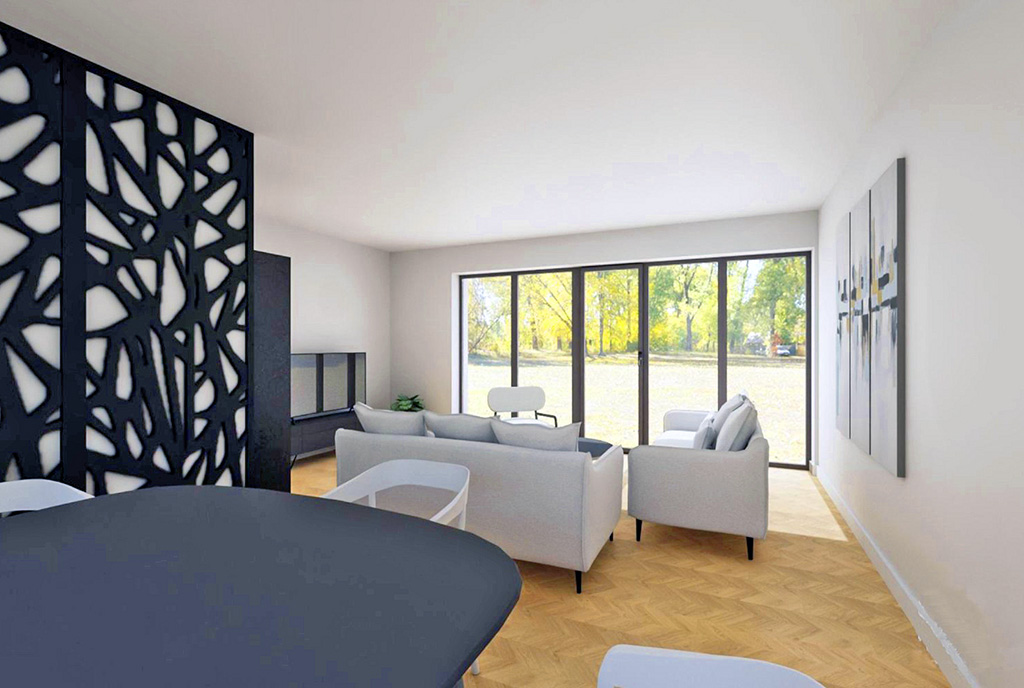 inna perspektywa pokoju dziennego w ekskluzywnym apartamencie na sprzedaż Katowice (okolice)