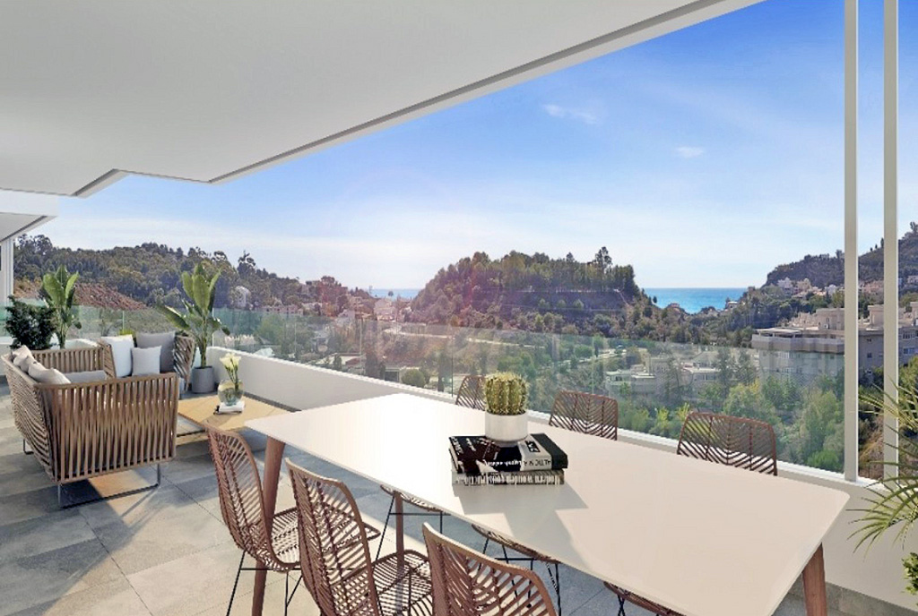atrakcyjna okolica widziana z tarasu ekskluzywnego apartamentu do sprzedaży Hiszpania (Malaga Colinas del Limonar)