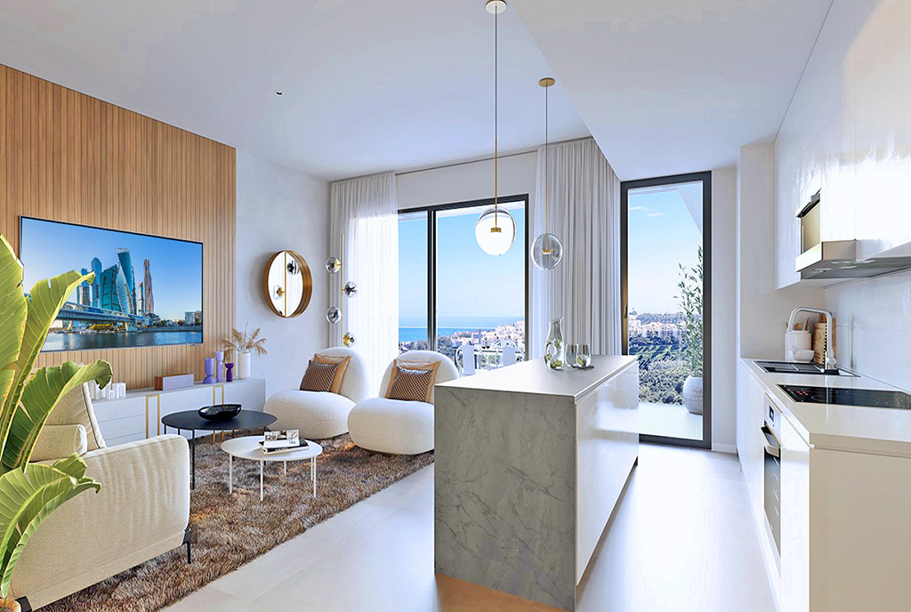 imponujący salon w ekskluzywnym apartamencie do sprzedaży Hiszpania (Mijas)