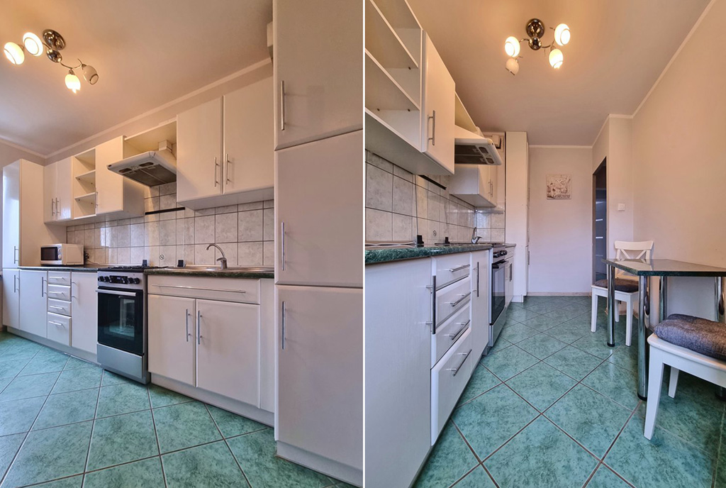 2 ujęcia kuchni w luksusowym apartamencie do sprzedaży Poznań (okolice)