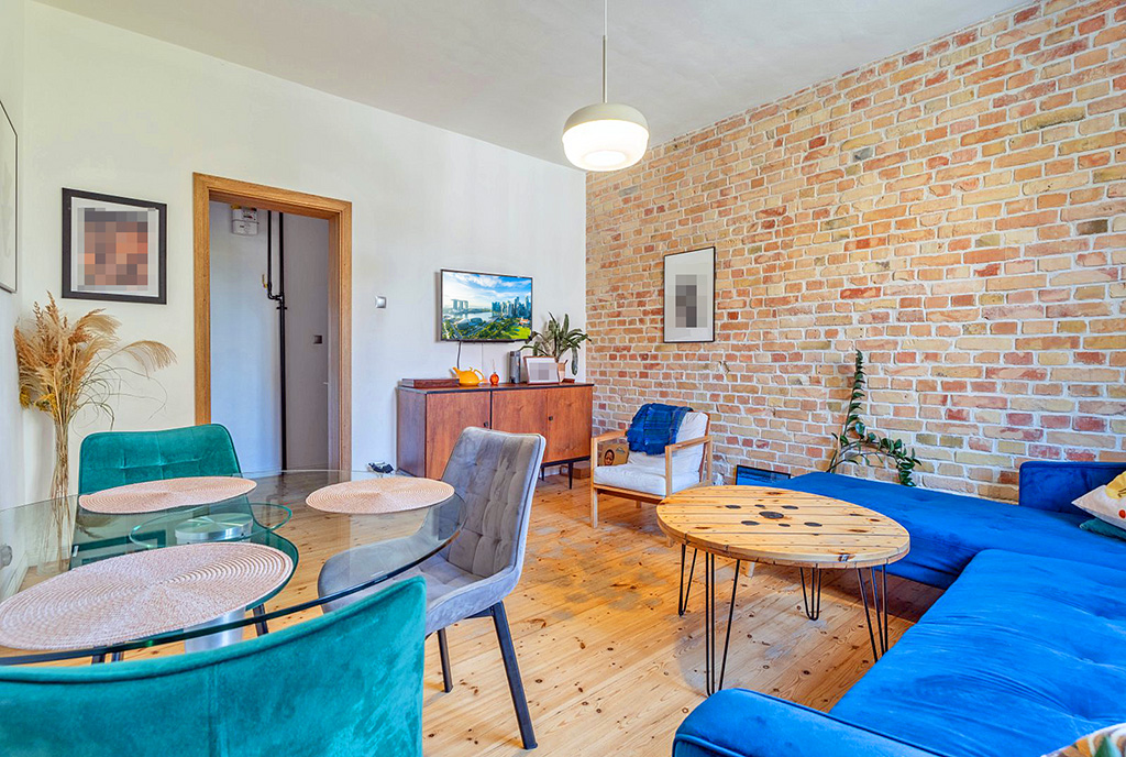 widok na pokój dzienny w luksusowym apartamencie na sprzedaż Szczecin