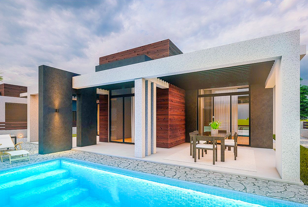 basen przed ekskluzywną willą na sprzedaż Cypr (Famagusta Yeni Boazici)