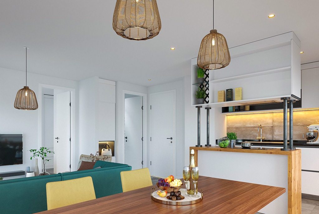 zbliżenien na jadalnię w luksusowym apartamencie na sprzedaż Cypr (Giuzelurt)