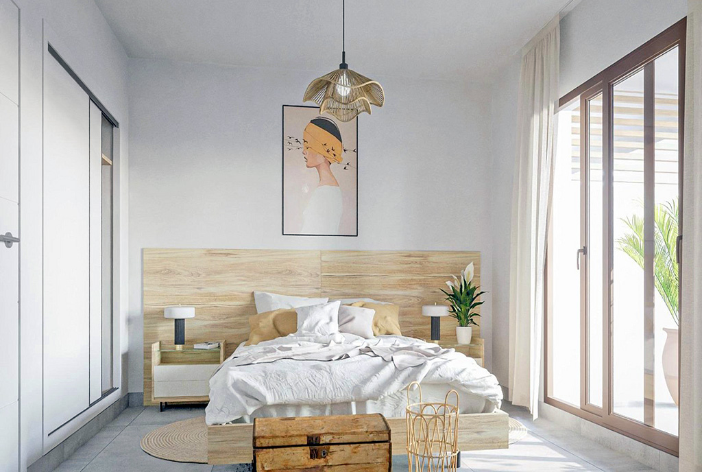 elegancka sypialnia w luksusowym apartamencie na sprzedaż Hiszpania (Orihuela Costa)