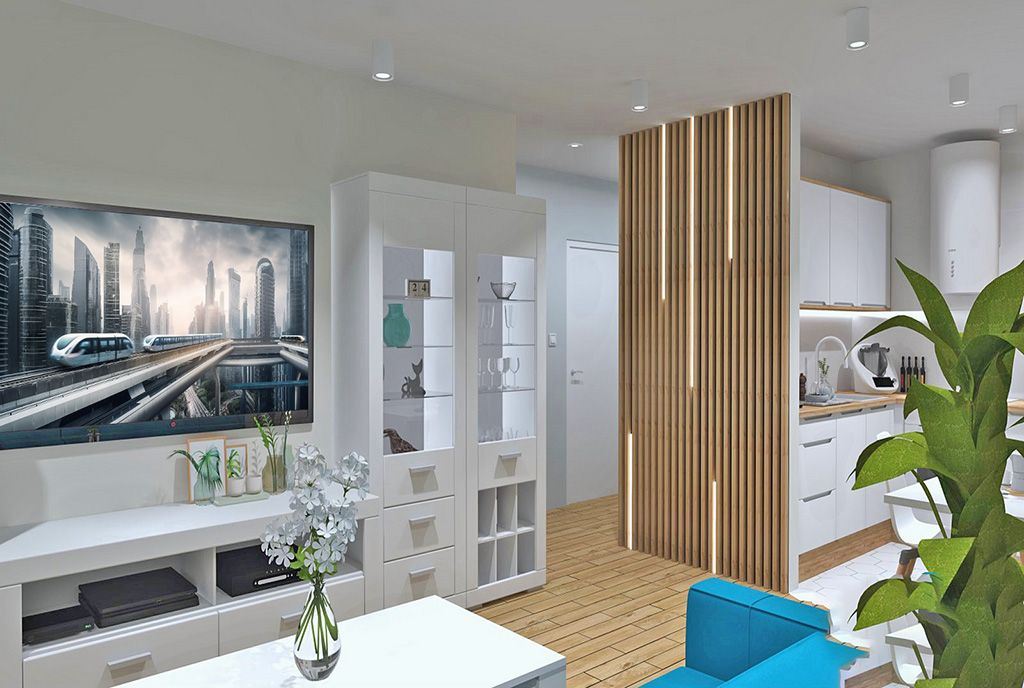 nowoczesna aranżacja salonu w ekskluzywnym apartamencie do sprzedaży Piotrków Trybunalski (okolice)