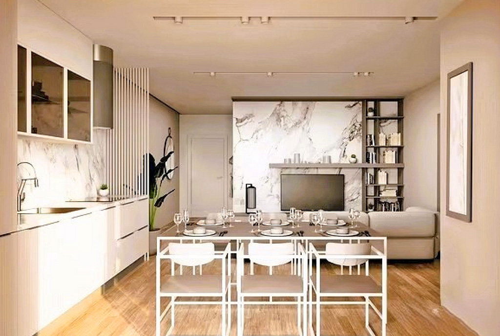 na pierwszym planie jadalnia w luksusowym apartamencie na sprzedaż Włochy (Bellizzi)