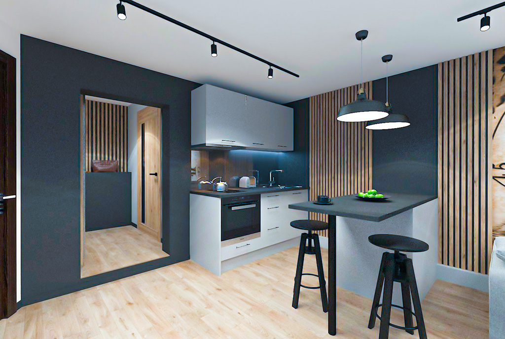 widok na aeks kuchenny w luksusowym apartamencie na sprzedaż Gdynia okolice