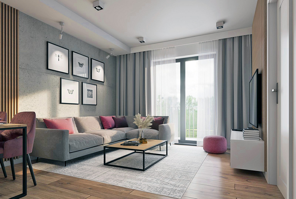 komfortowy pokój dzienny w ekskluzywnym apartamencie do sprzedaży Wrocław okolice