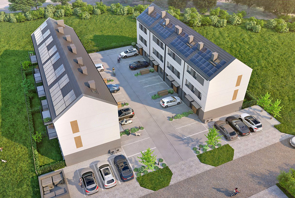 widok z góry na osiedle, na którymznajduje się oferowany do sprzedaży apartament Wrocław okolice