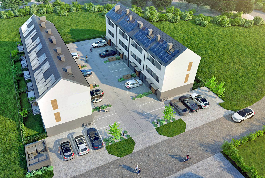 widok z góry na apartamentowiec, w którym znajduje się oferowany na sprzedaż ekskluzywny apartament Wrocław (okolice)