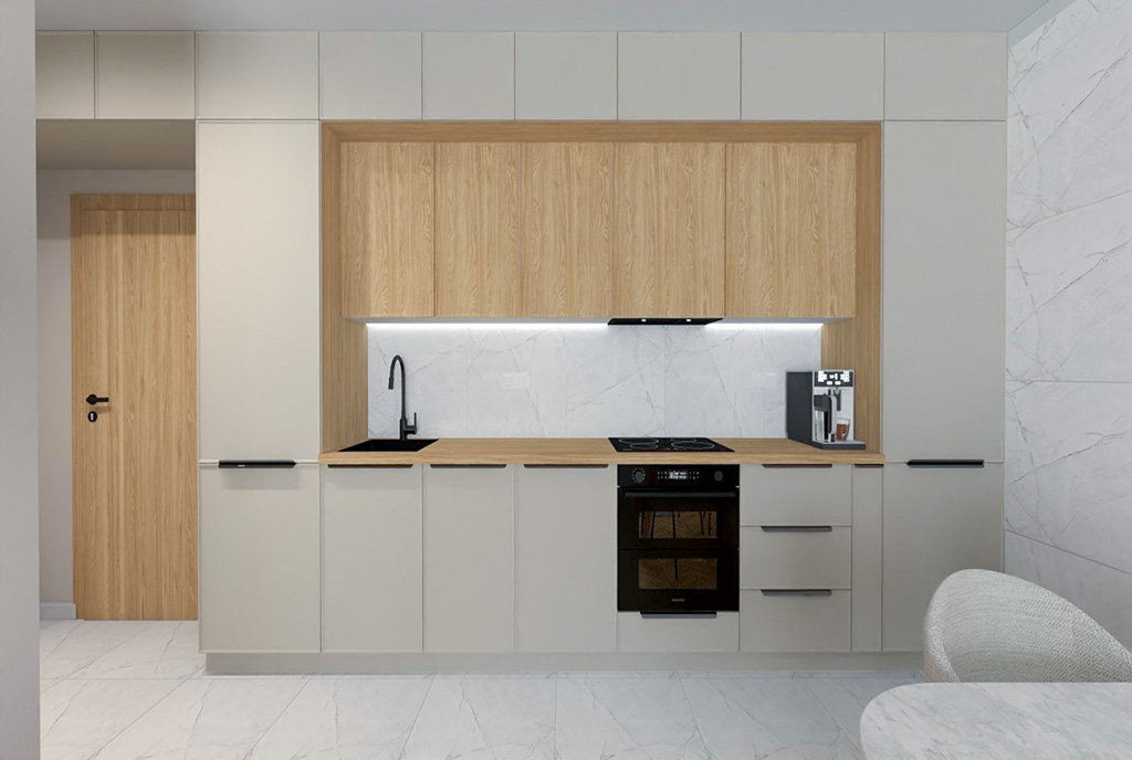 zbliżenie na aneks kuchenny w ekskluzywnym apartamencie na sprzedaż Elbląg