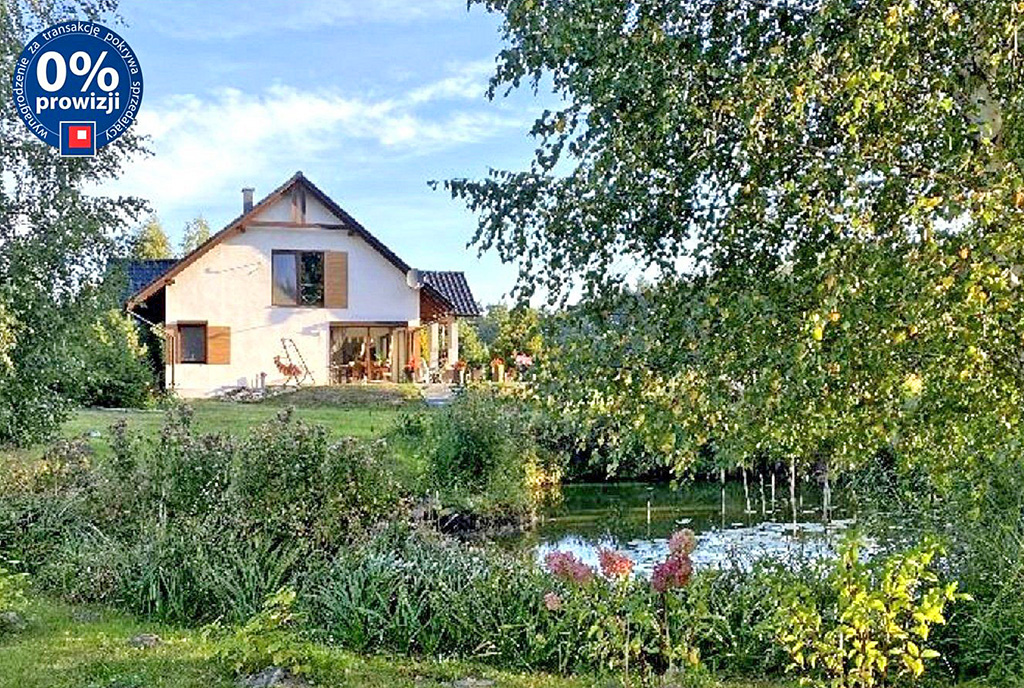 zadbana działka ze stawem wokół ekskluzywnej willi na sprzedaż Bydgoszcz okolice)
