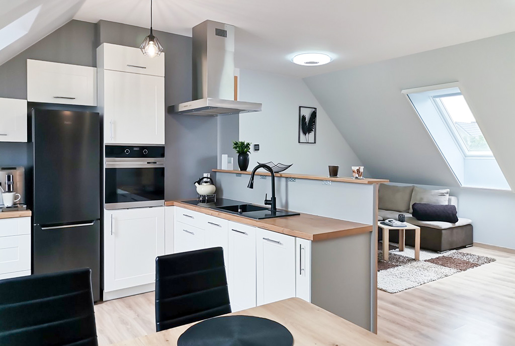 nowoczesna kuchnia w luksusowym apartamencie do wynajmu Legnica okolice
