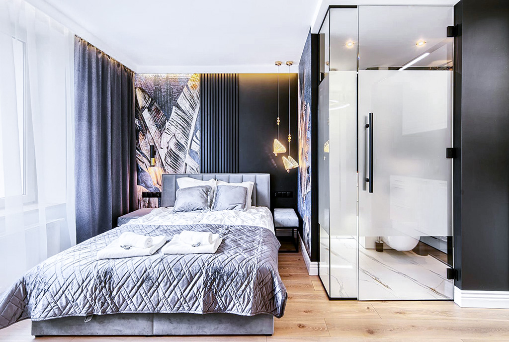 elegancka sypialnia w ekskluzywnym apartamencie na ssprzedaż Gdynia