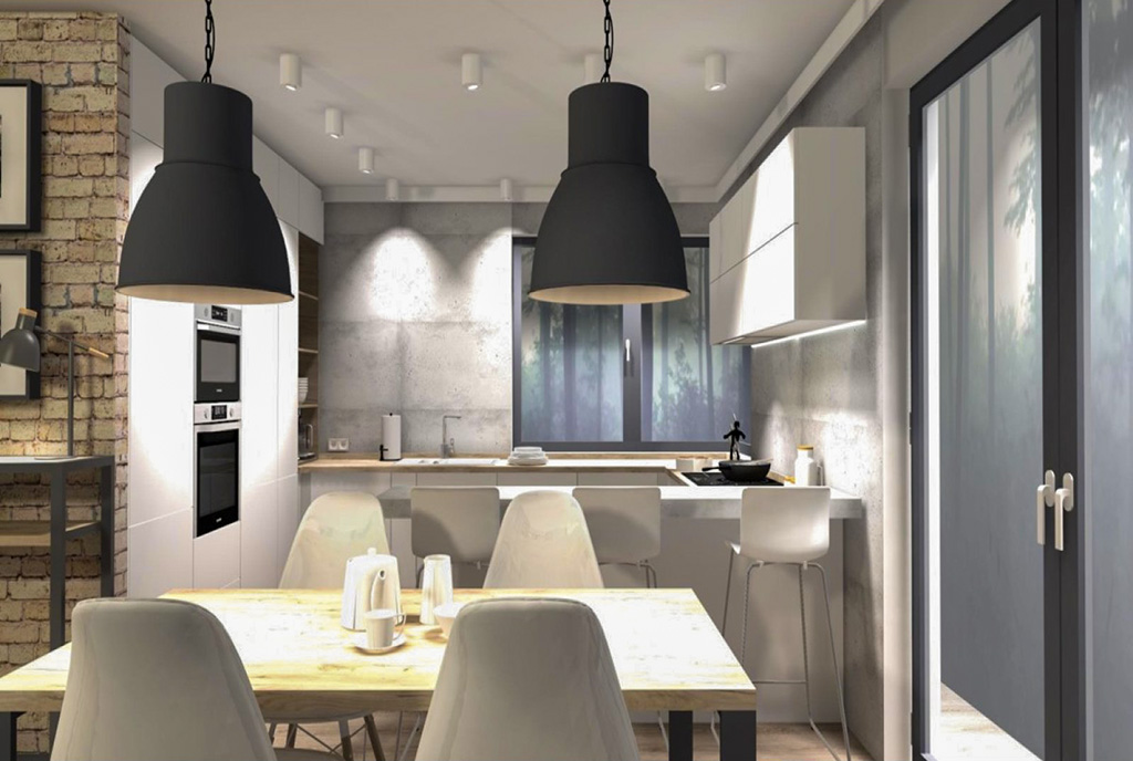 widok na jadalnię i kuchnię w luksusowym domu do wynajmu Szczecin okolice