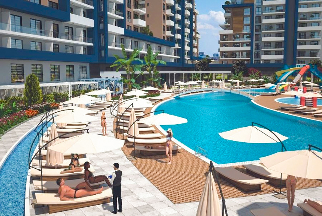 na zdjęciu basen przy luksusowym apartamencie na sprzedaż Cypr Iskele