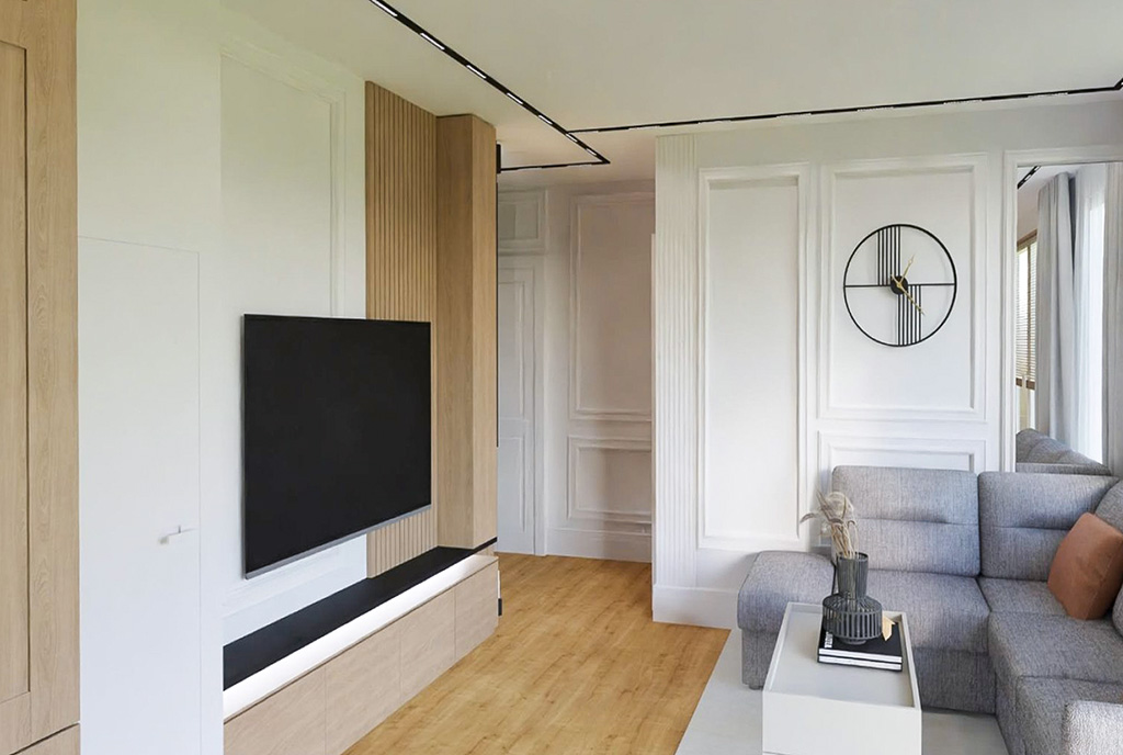 lewa strona salonu w luksusowym apartamencie na sprzedaż Gdynia