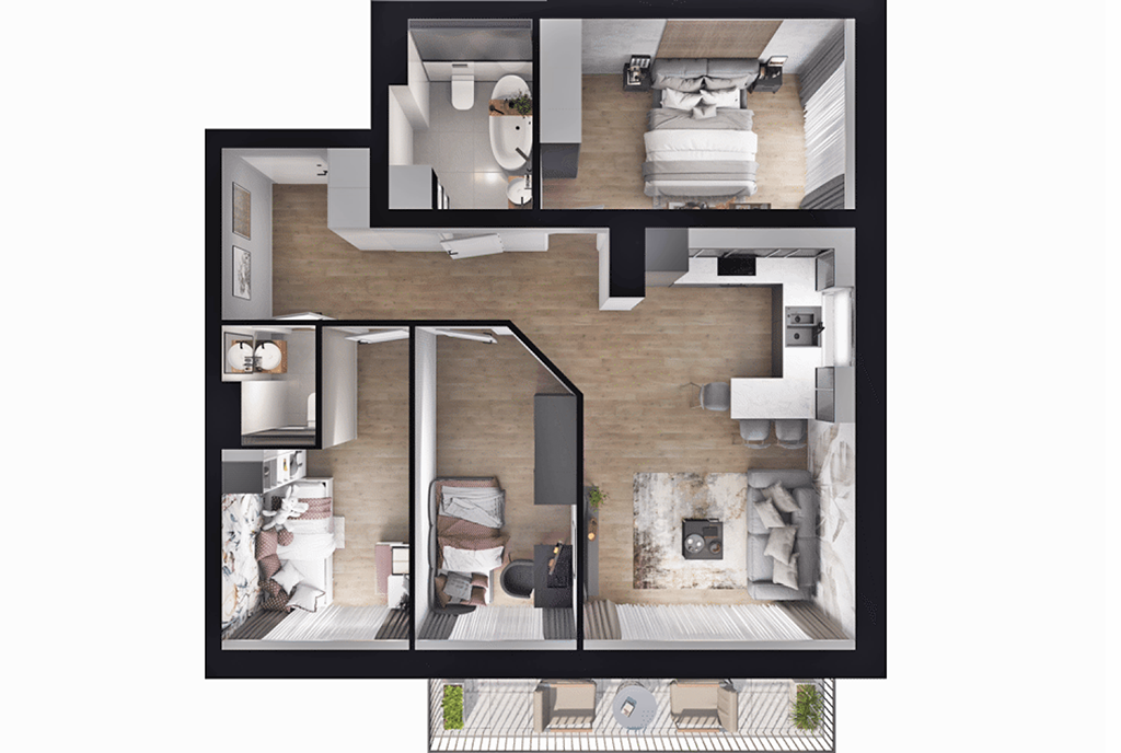 schemat rozkładu pokoi i pomieszczeń w ekskluzywnym apartamencie na sprzedaż Gdynia