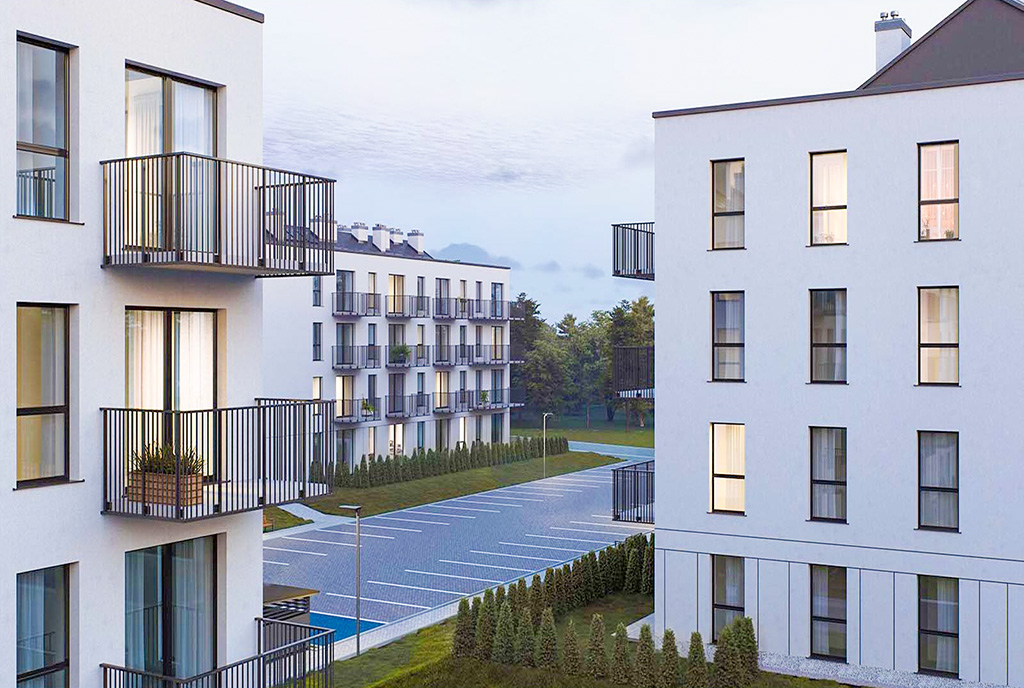 nowoczesna osiedle, na którym znajduje się oferowany do sprzedaży luksuswy apartament Gdynia
