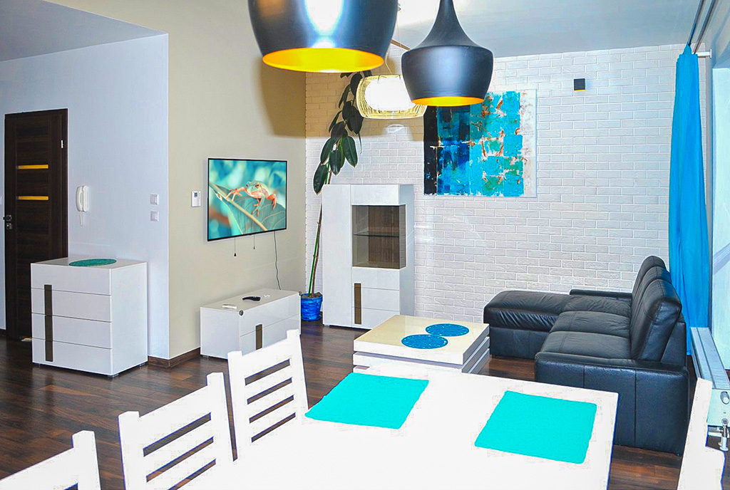 nowoczesny salon w ekskluzywnym apartamencie do sprzedaży Szczecin