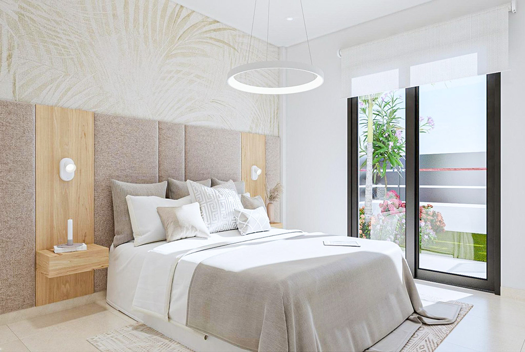 elegancka sypialnia w ekskluzywnym domu na sprzedaż Hiszpania Daya Nueva