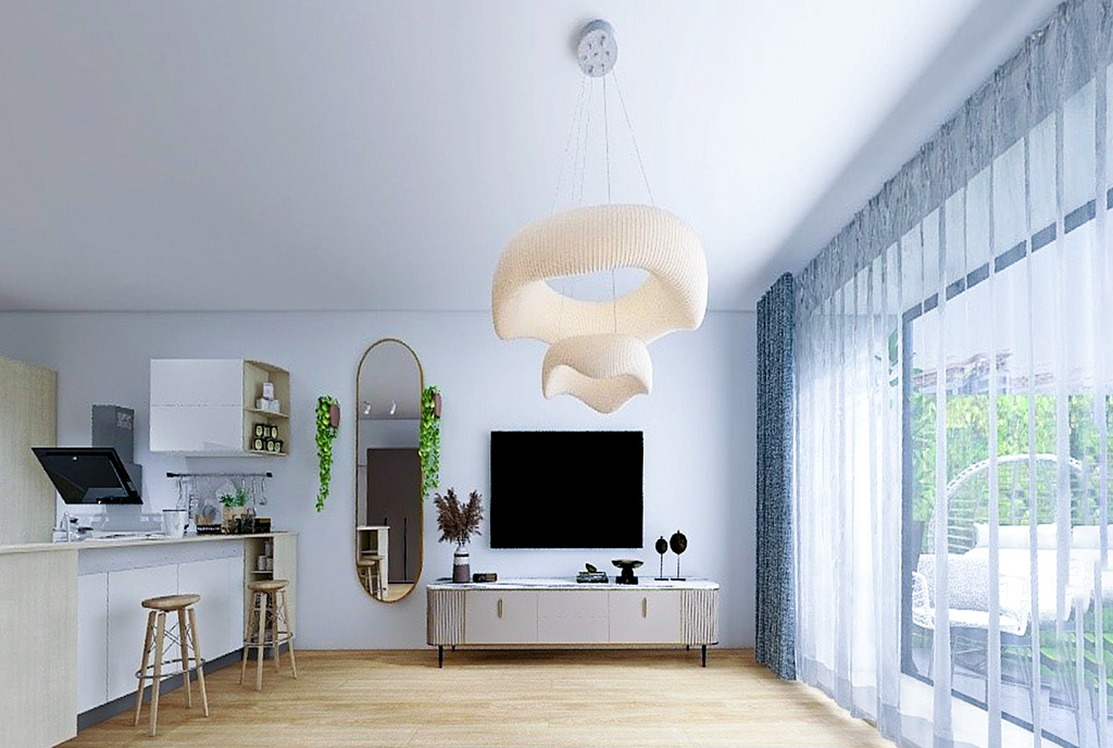 po prawej taras, na wprost pokój dzienny w luksusowym apartamencie do sprzedaży Gdańsk