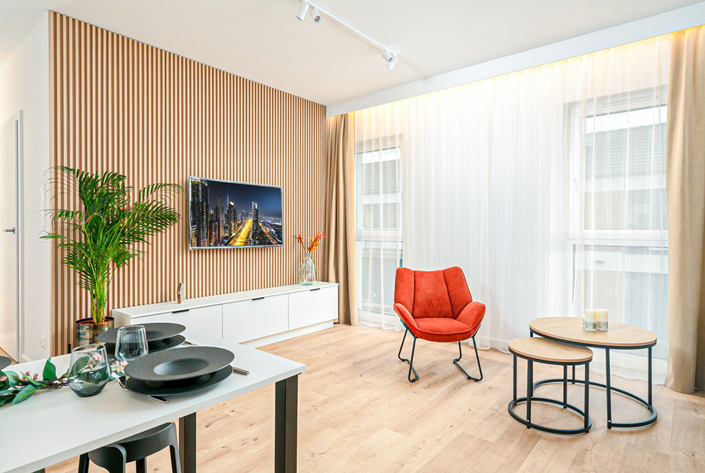 nowoczesny projekt salonu w ekskluzywnym apartamencie do sprzedaży Wrocław okolice