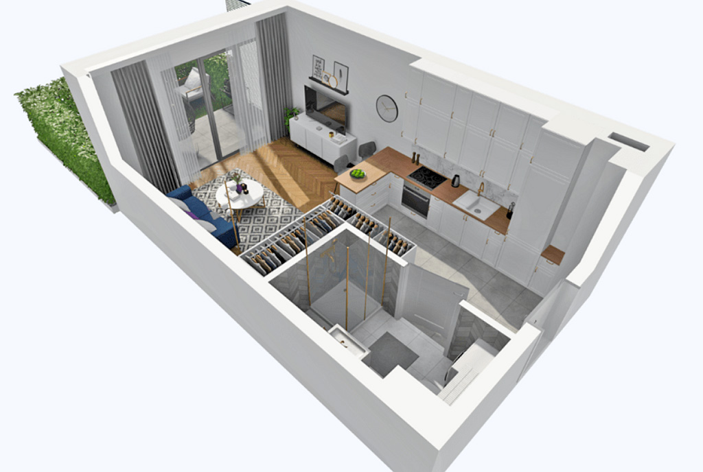 schemat prezentujący układ pokoi i pomieszczeń w luksusowym apartamencie na sprzedaż Gdańsk