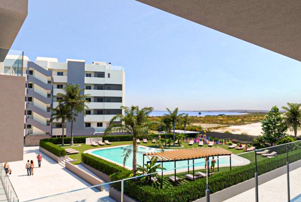 zdjęcie prezentuje osiedle, na którym znajduje się ekskluzywny apartament na sprzedaż Hiszpania Santa Pola