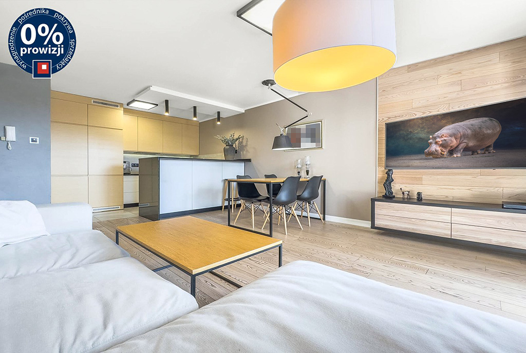 zaaranżowany zgodnie z najnowszymi trendami salon w ekskluzywnym apartamencie do sprzedaży Katowice
