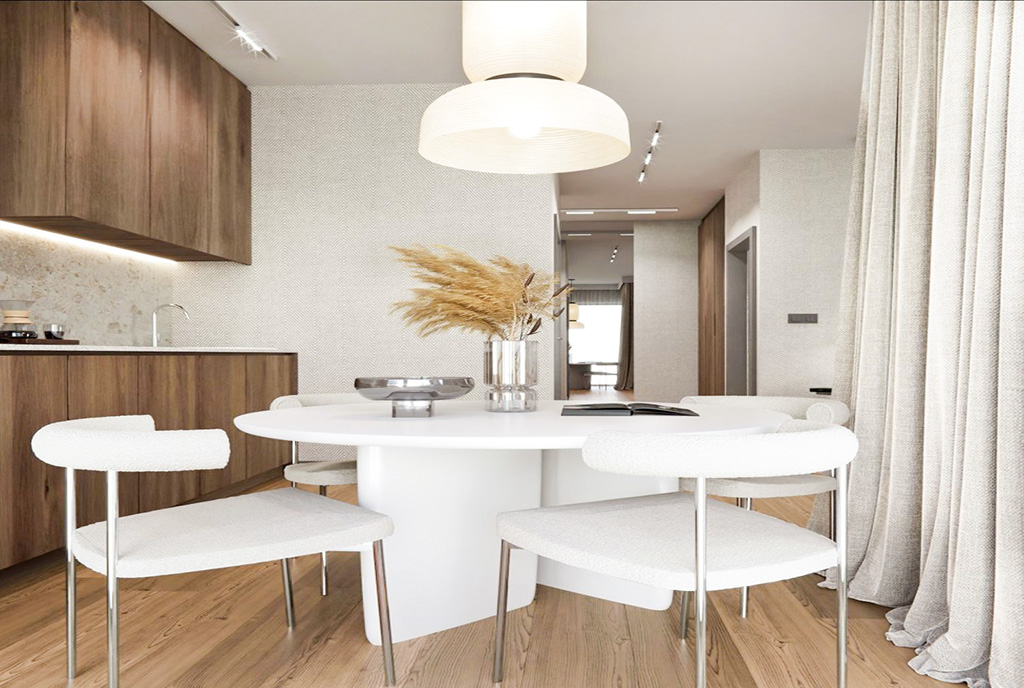 na pierwszym planie jadalnia w ekskluzywnym apartamencie na sprzedaż Jelenia Góra okolice