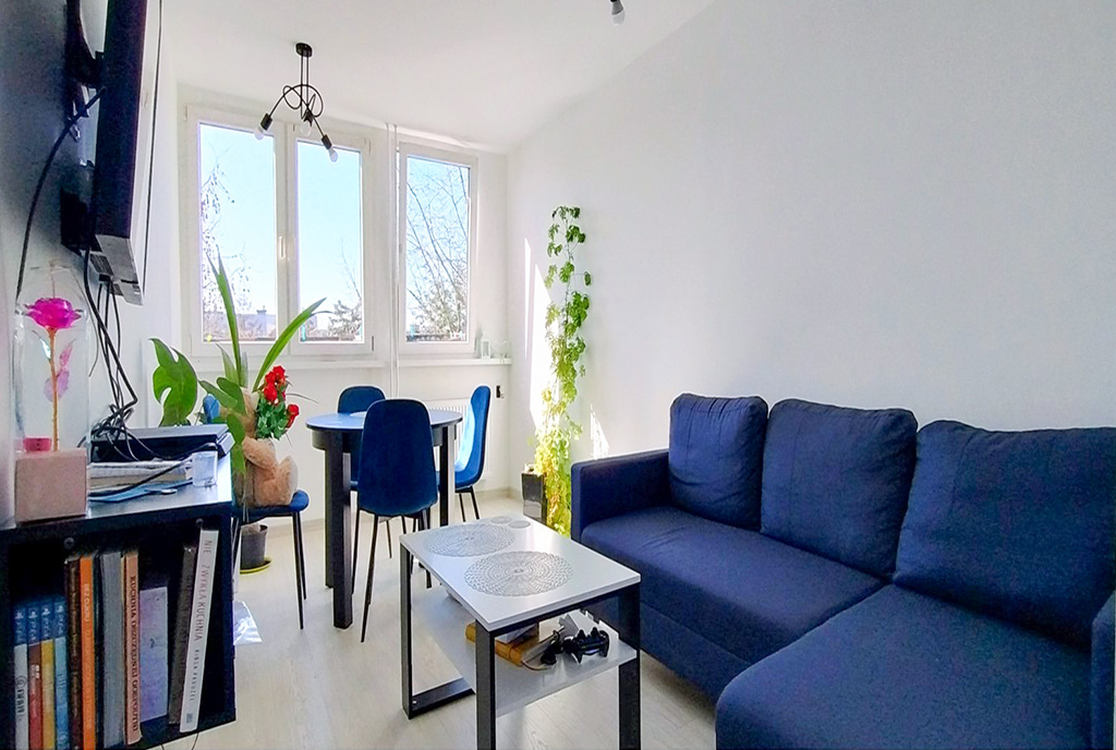 słoneczny pokój dzienny w ekskluzywnym apartamencie do sprzedaży Legnica okolice