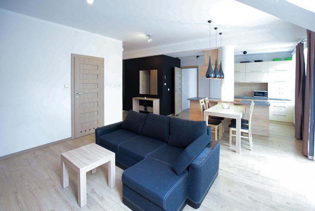 zbliżenie na pokój dzienny w luksusowym apartamencie do wynajmu Suwałki