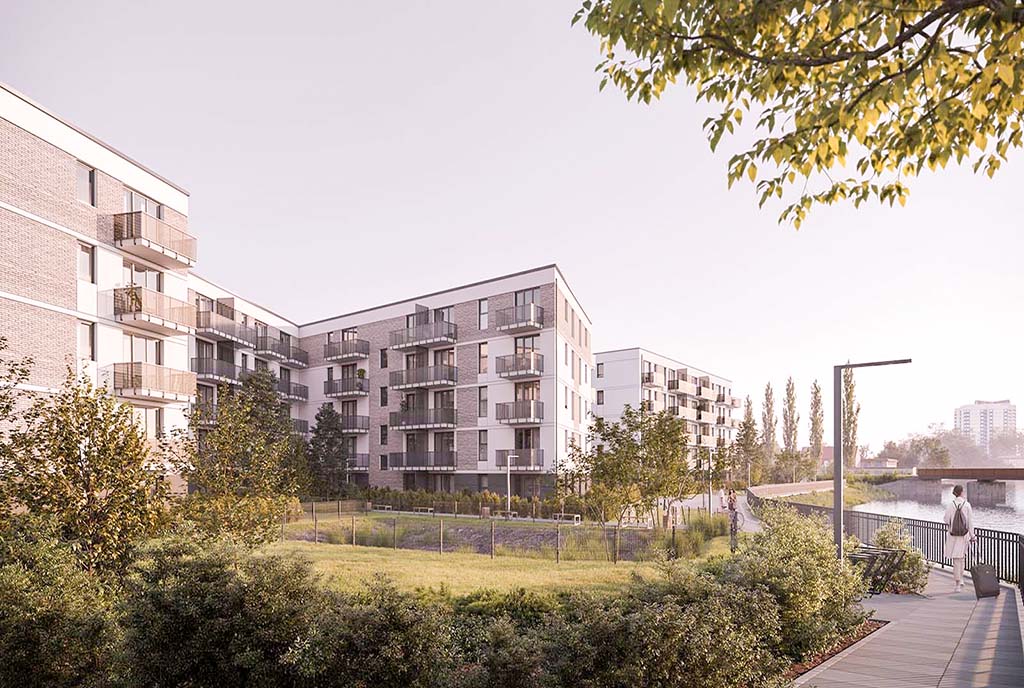 nowoczesne osiedle, na którym znajduje się oferowany na sprzedaż ekskluzywny apartament Gdańsk