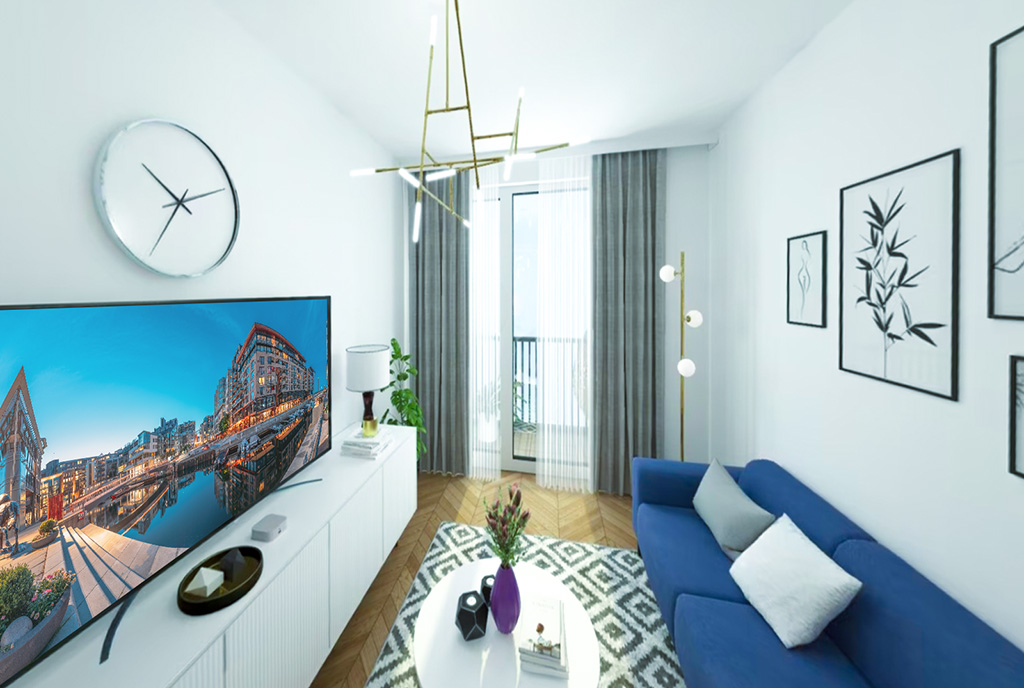nowoczesny pokó dzienny w ekskluzywnym apartamencie do sprzedaży Gdańsk