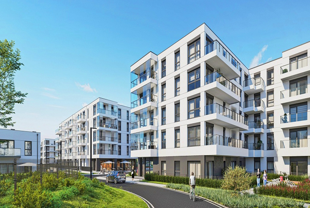 widok na osiedle, na którym znajduje się oferowany na sprzedaż luksusowy apartament Gdańsk