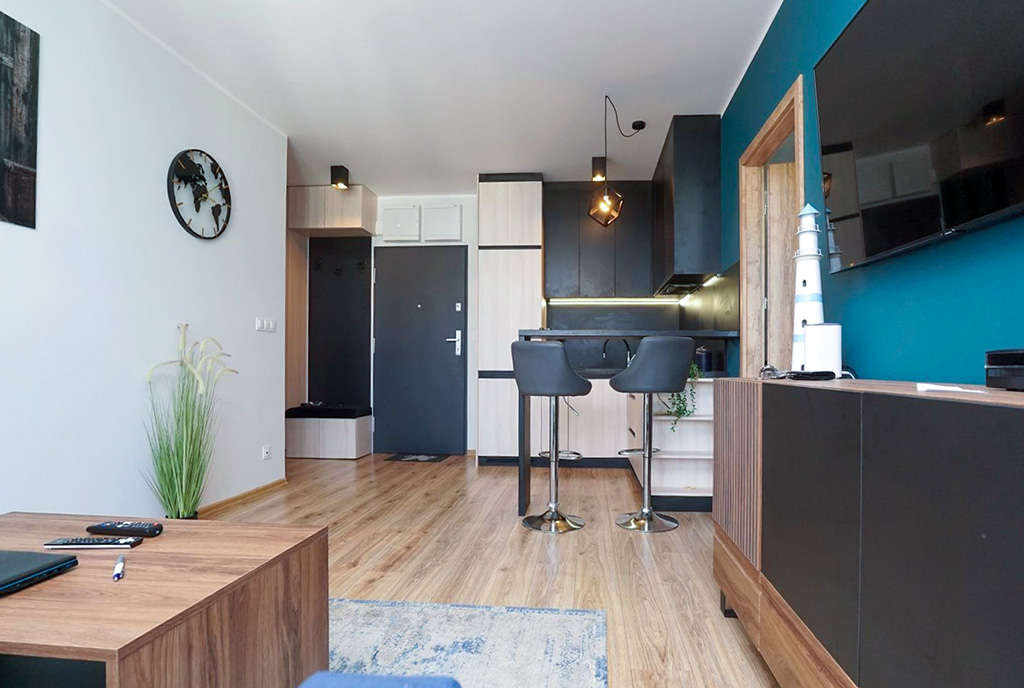 widok na aneks kuchenny w luksusowym apartamencie do wynajmu Piotrków Trybunalski