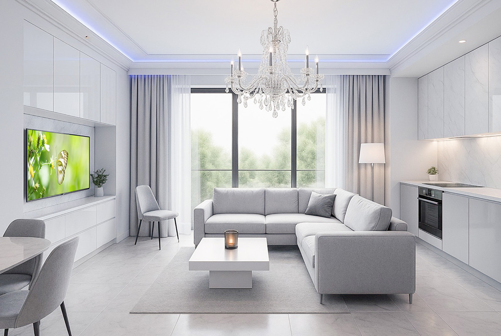 wytworny pokj dzienny w ekskluzywnym apartamencie do sprzedaży Gdańsk