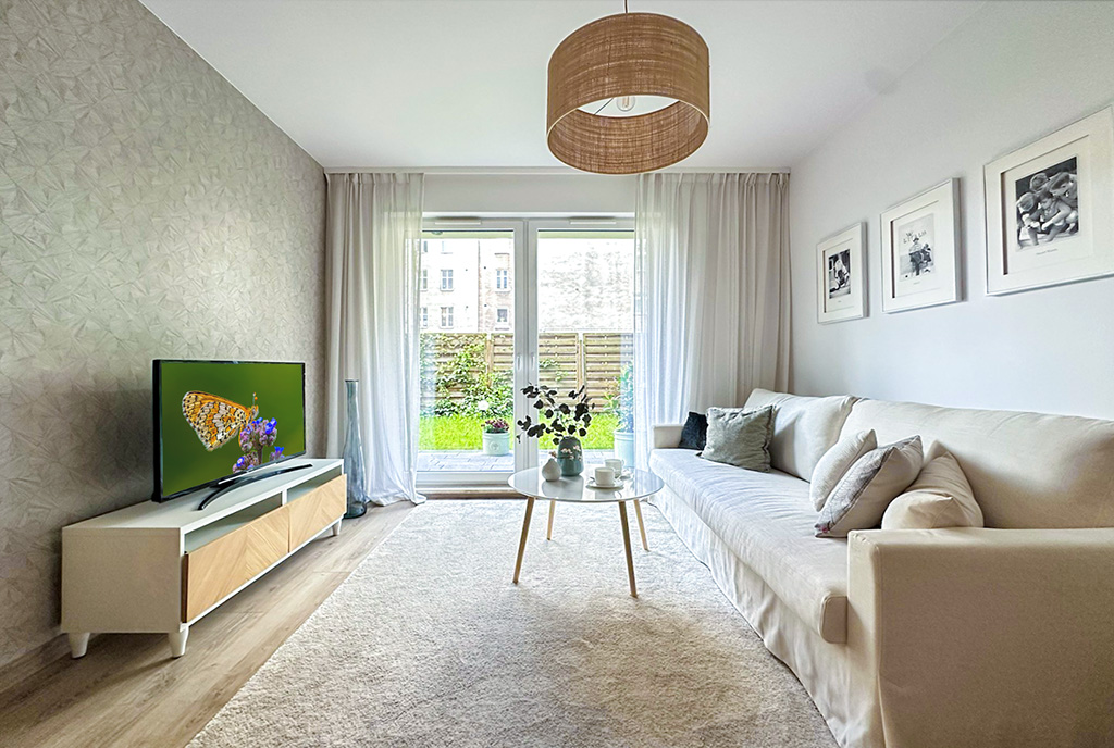 słoneczny salon w ekskluzywnym apartamencie do sprzedaży Gdańsk
