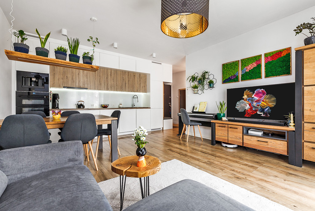 nowoczesny salon w ekskluzywnym apartamencie do sprzedaży Gdańsk (okolice)