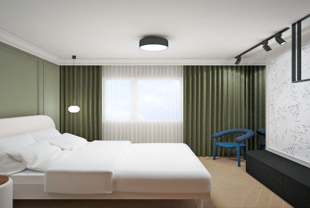 fragment sypialni w ekskluzywnym apartamencie na sprzedaż nad morzem