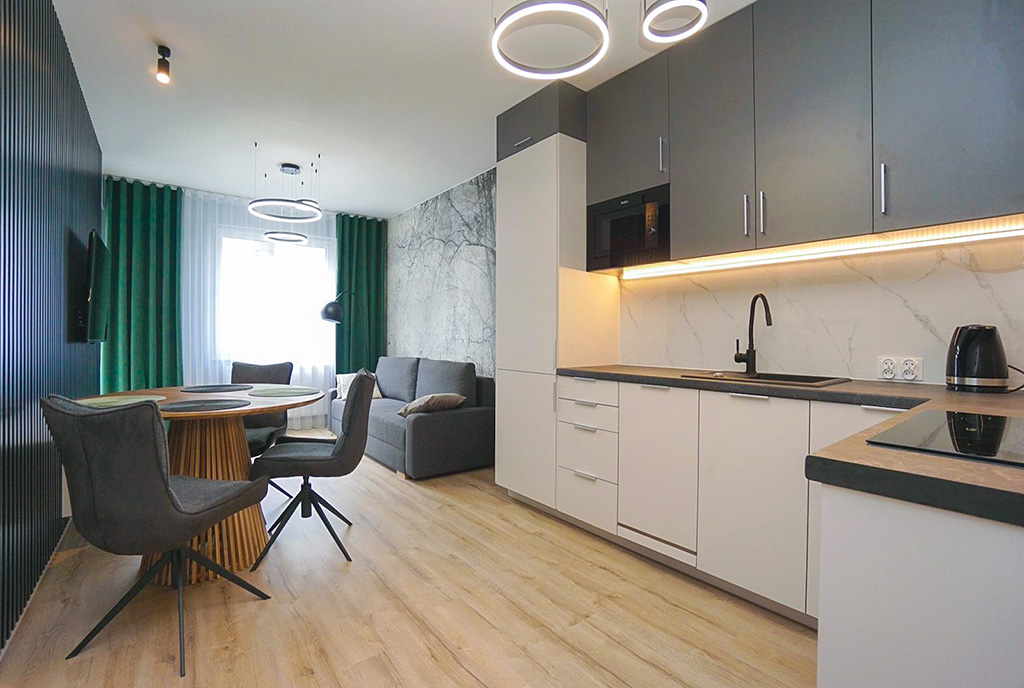 futurystyczny salon w ekskluzywnym apartamencie do wynajęcia Konin