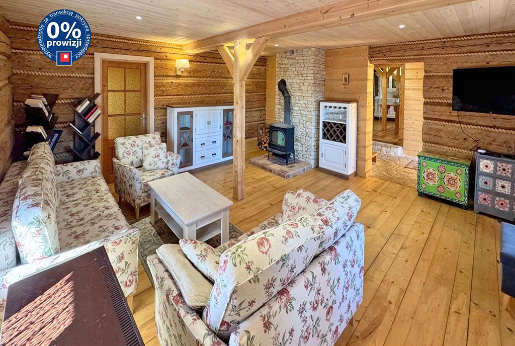 kominek w salonie ekskluzywnej willi do sprzedaży Bielsko-Biała (okolice)