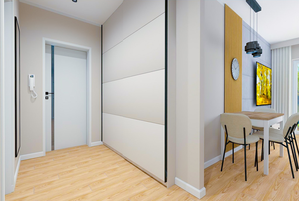 przestronny korytarz w ekskluzywnym apartamencie na sprzedaż Elbląg