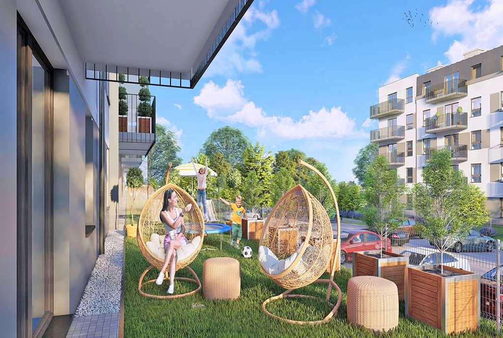 słoneczny taras przy luksusowym apartamencie na sprzedaż Gdańsk