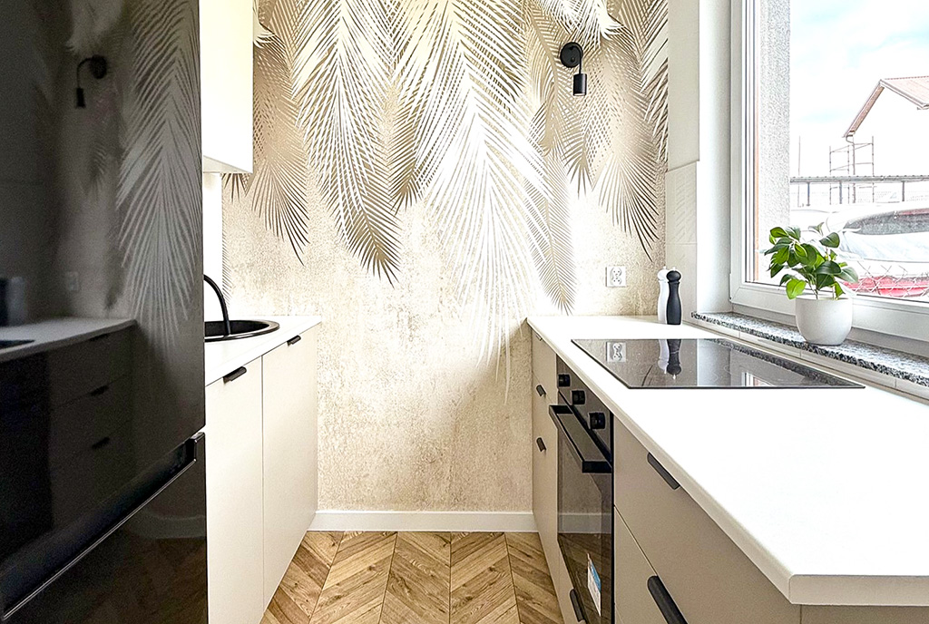 widok na aneks kuchenny w ekskluzywnym apartamencie na sprzedaż Gdynia (okolice)