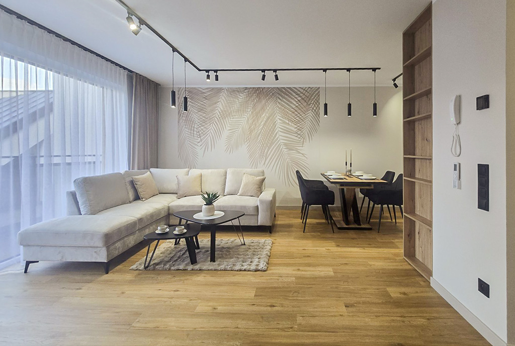 gościnny salon w luksusowym apartamencie na sprzedaż Wisła